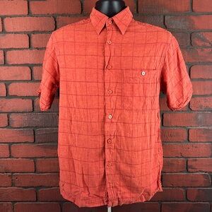 Ron ChereSkin Men's Small Orange Washable Linen Button-Down‎ Shirt – Casual